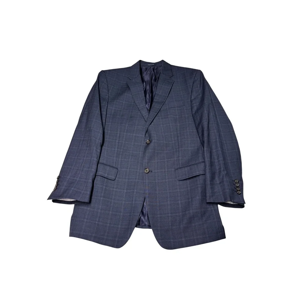 Ralph Lauren Mens 42L Wool Blazer Navy Blue Glen Plaid Sport Coat Made in Canada